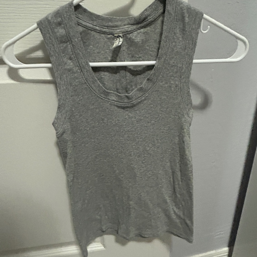 Women's Free People 3/4 Crop Gray Ribbed Scoop Neck Cotton Fitted Tank - XS